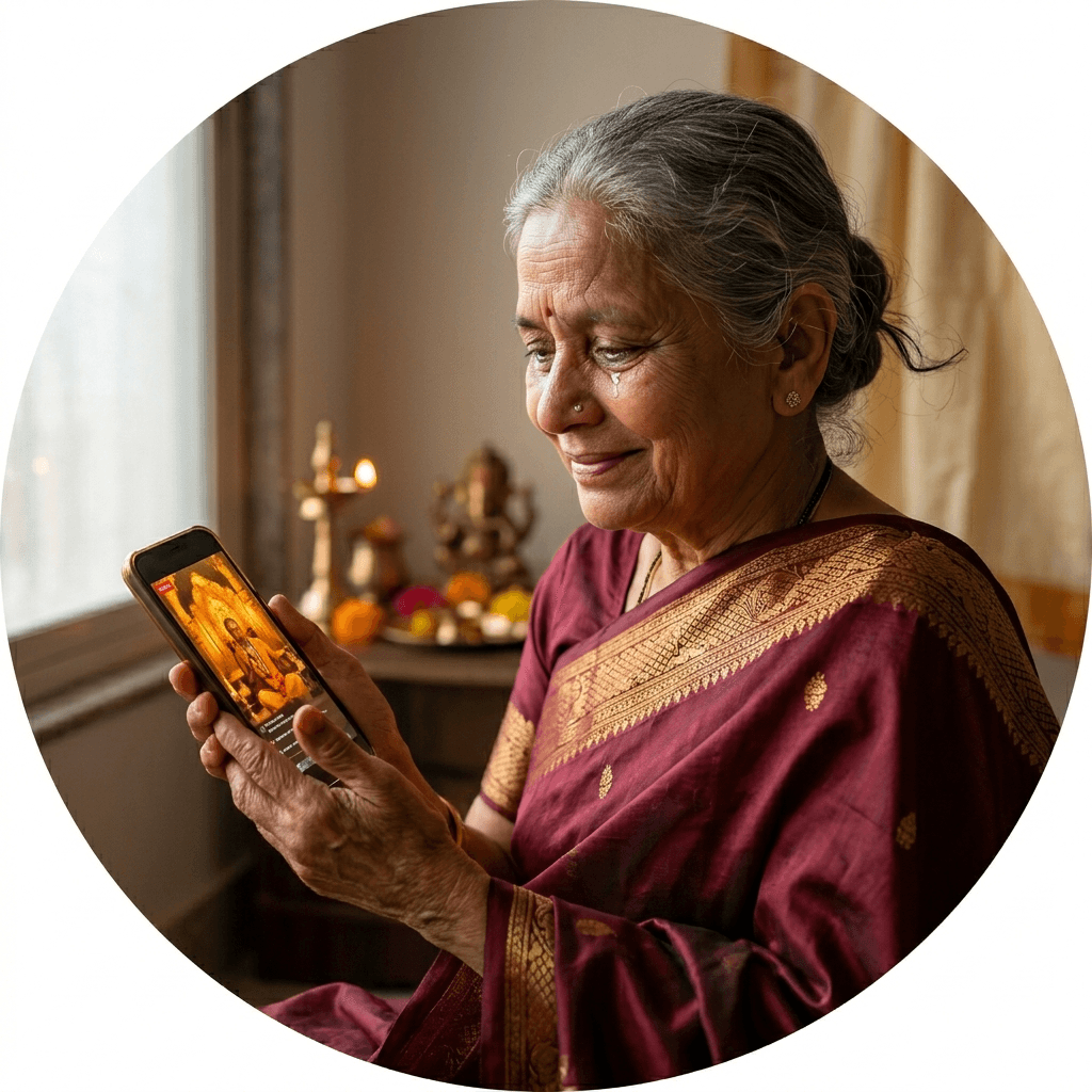 A family receiving puja blessings