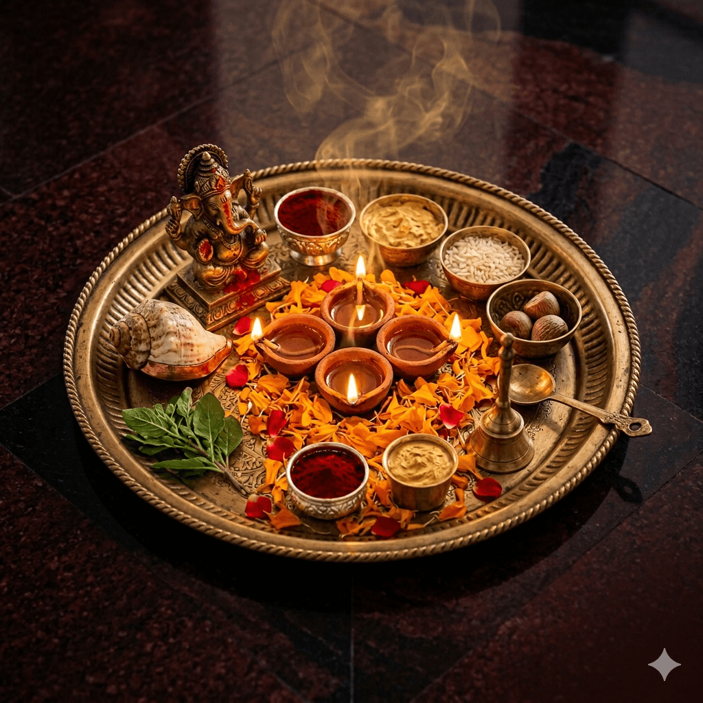 Puja thali at a temple
